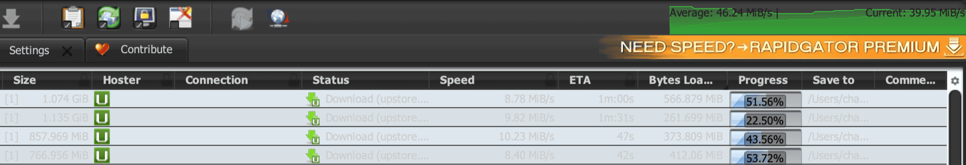 Upstore Premium JDownloader 2 46.24 MiB/s average